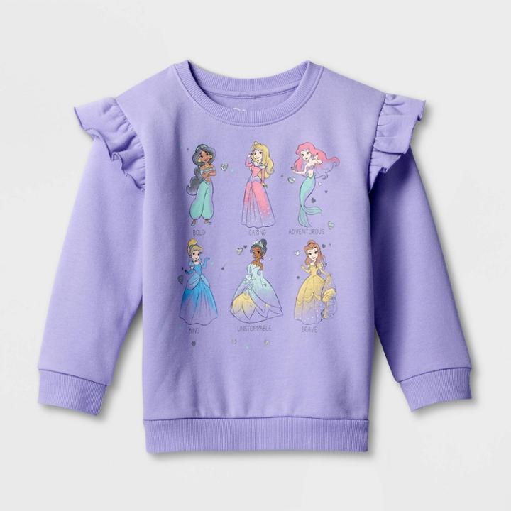 Toddler Girls' Disney Princess Printed Pullover Sweatshirt - Purple