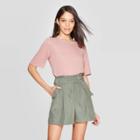 Women's Elbow Sleeve Linen Crewneck Basic T-shirt - A New Day Rose (pink)