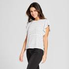 Women's Striped Flutter Sleeve T-shirt - Mossimo White/navy