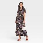 Flutter Short Sleeve Smocked Maternity Dress - Isabel Maternity By Ingrid & Isabel Black Floral Print