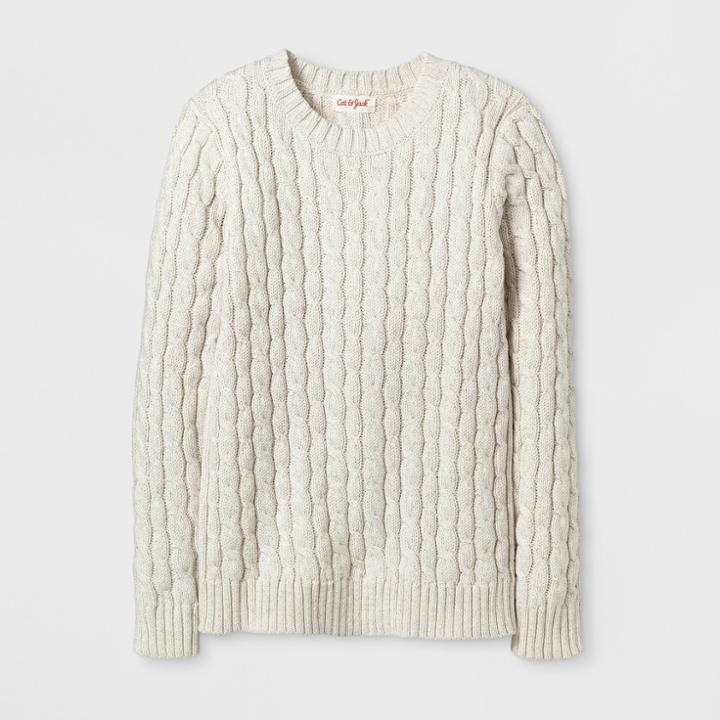 Girls' Crew Neck Cable Pullover Sweater - Cat & Jack Cream L, Size: L(10-12), White