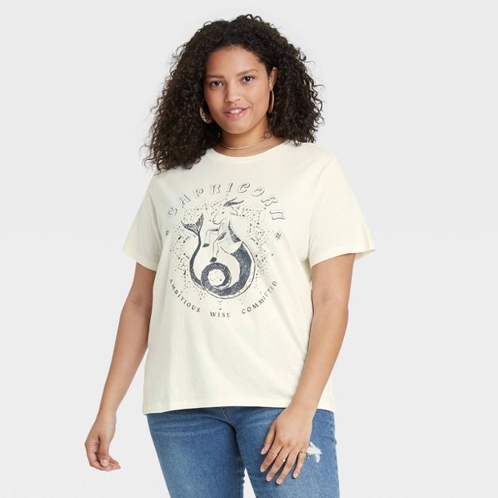 Grayson Threads Women's Plus Size Capricorn Zodiac Short Sleeve Graphic T-shirt - White