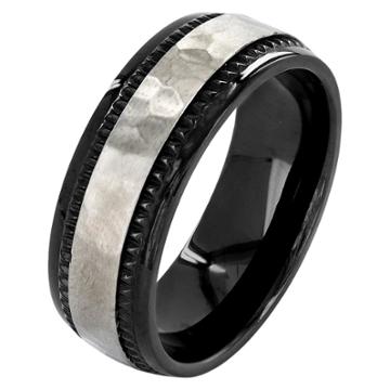 Men's Crucible Titanium Plated Hammered Milgrain Ring - Black, Black/silver