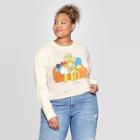 The Simpsons Women's Simpsons Couch Stack Plus Size Long Sleeve Cropped T-shirt (juniors') - Cream 1x, Women's, Size: