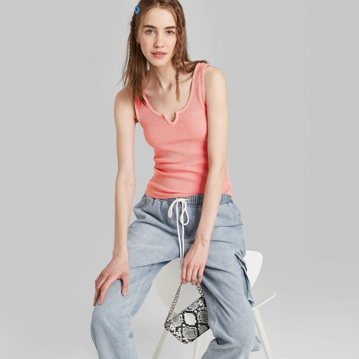 Women's Notch Front Round Neck Tank Top - Wild Fable Coral Xs, Women's, Pink