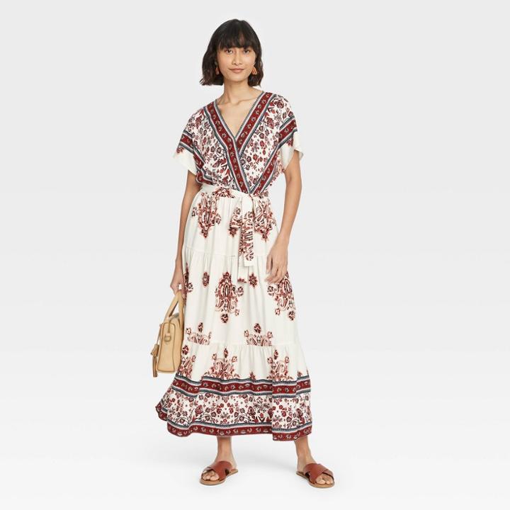 Women's Floral Print Short Sleeve Wrap Dress - Knox Rose White