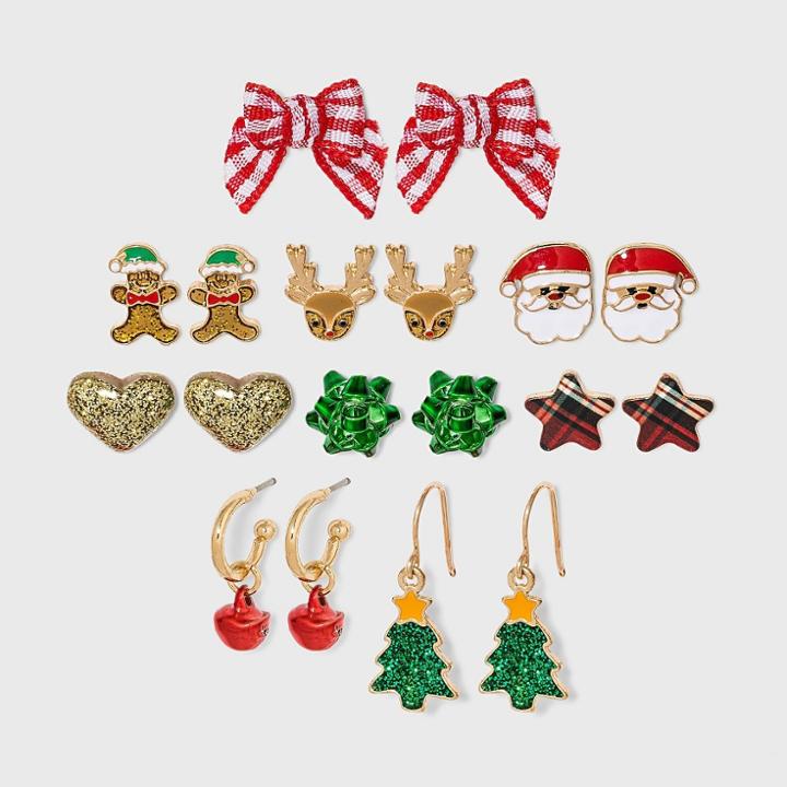 Girls' 9pk Christmas Earrings - Cat & Jack , One Color