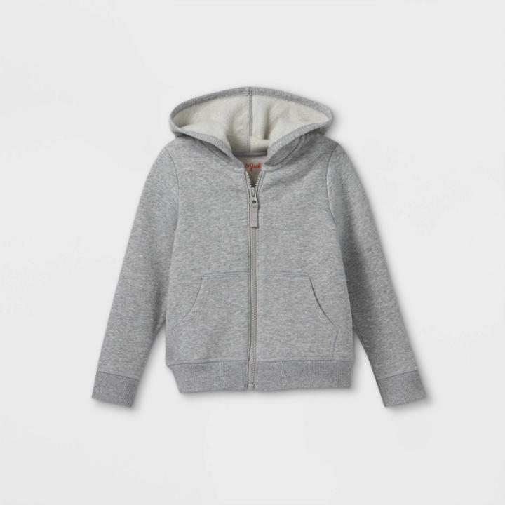 Toddler Girls' Solid Fleece Zip-up Hoodie Sweatshirt - Cat & Jack Gray