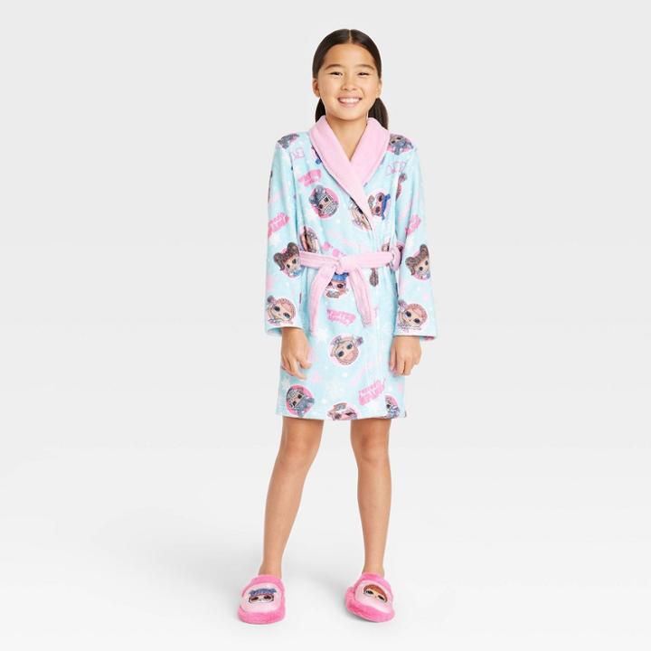 L.o.l. Surprise! Girls' Lol Surprise Robe With Slippers Pajama Set - Pink/aqua Blue
