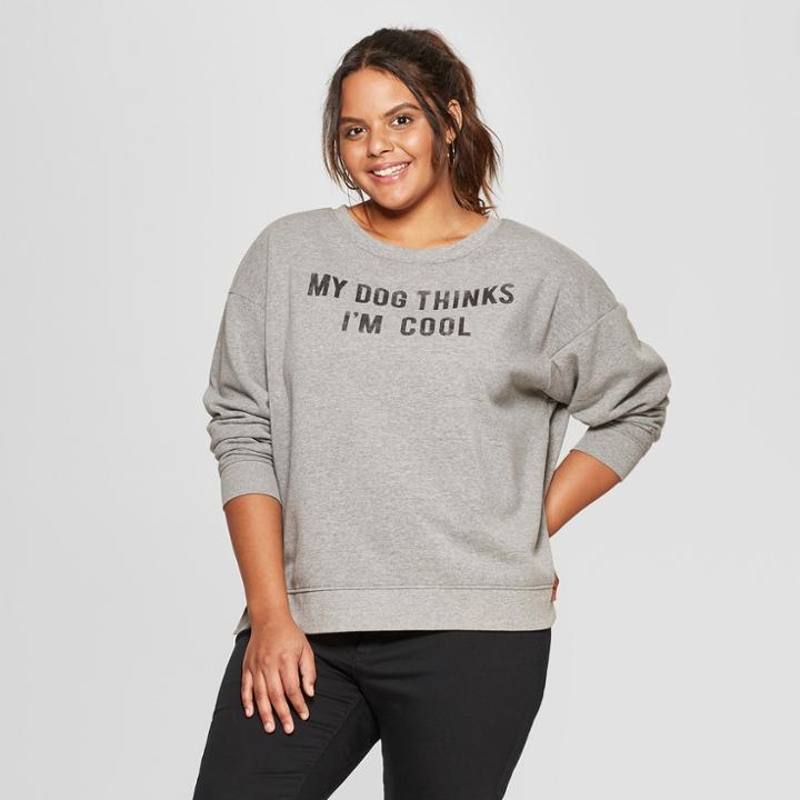 Women's Plus Size My Dog Thinks I'm Cool Graphic Sweatshirt - Fifth Sun (juniors') Heather Gray