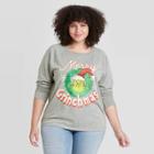 Women's The Grinch Merry Grinchmas Holiday Plus Size Long Sleeve Graphic T-shirt - Gray