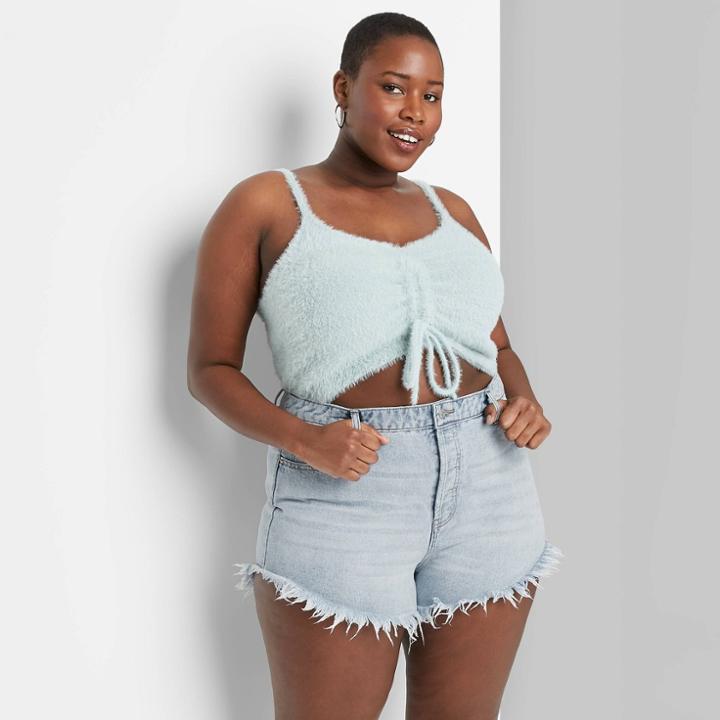 Women's Plus Size High-rise Frayed Hem Jean Shorts - Wild Fable