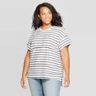 Women's Plus Size Striped Short Sleeve Crewneck Boxy T-shirt - Universal Thread Gray