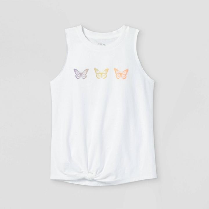 Girls' Knot Front Graphic Tank Top - Art Class White