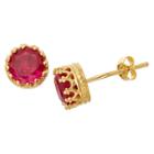 Tiara 6mm Round-cut Ruby Crown Earrings In Gold Over Silver, Girl's, Ruby/yellow