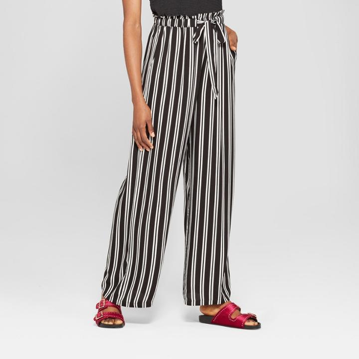 Women's Striped Tie Waist Palazzo Pants - Xhilaration Black/white