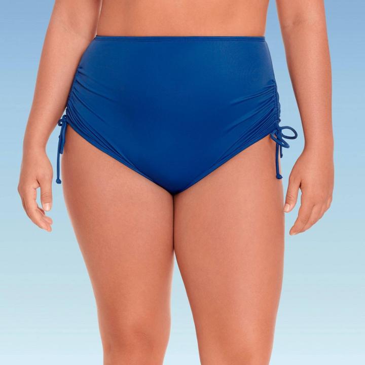 Women's Plus Size High Waist Side-tie Bikini Bottom - Beach Betty By Miracle Brands Navy