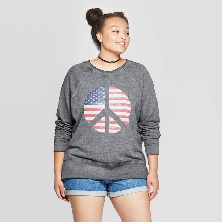 Women's Plus Size Peace Flag Graphic Sweatshirt - Grayson Threads (juniors') - Heather Gray
