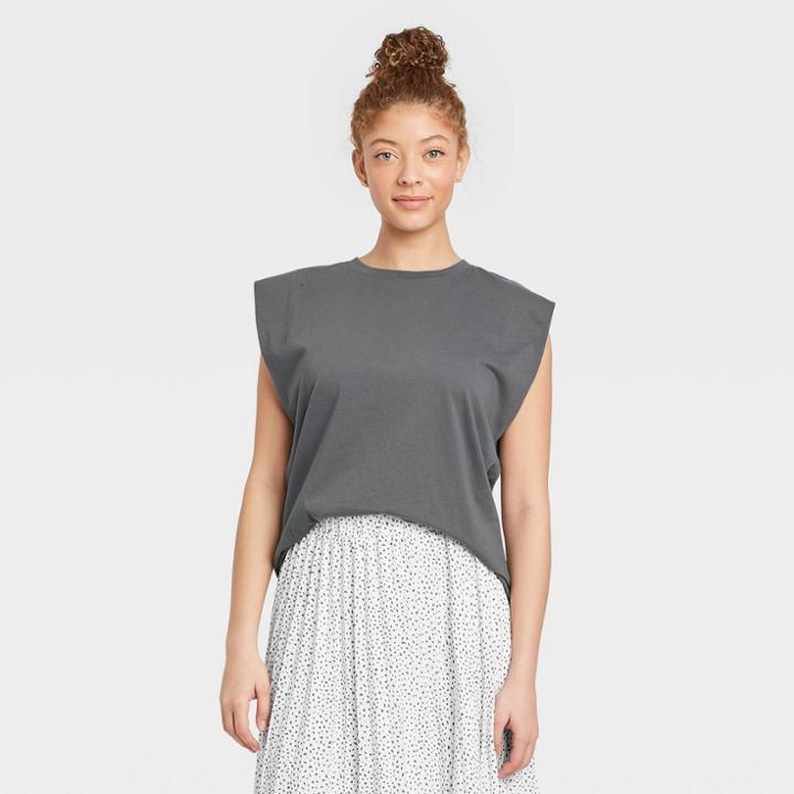 Women's Exaggerated Shoulder Tank Top - A New Day Gray