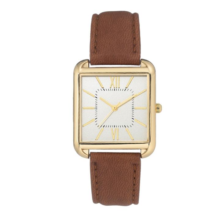 Women's Square Strap Watch - A New Day Brown/gold