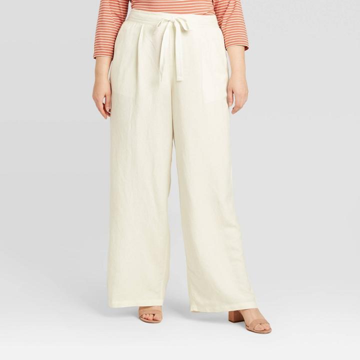 Women's Plus Size Wide Leg Linen Pants - A New Day Cream 1x, Women's, Size: