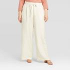 Women's Plus Size Wide Leg Linen Pants - A New Day Cream 1x, Women's, Size:
