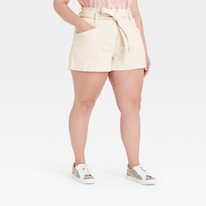 Women's Plus Size High-rise Paperbag Shorts - Universal Thread White