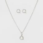 Sterling Silver Initial Q Earrings And Necklace Set - A New Day Silver, Girl's,