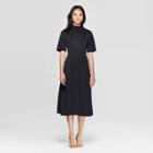 Women's Short Sleeve Cowl Neck Back Tie A Line Midi Dress - Who What Wear Black