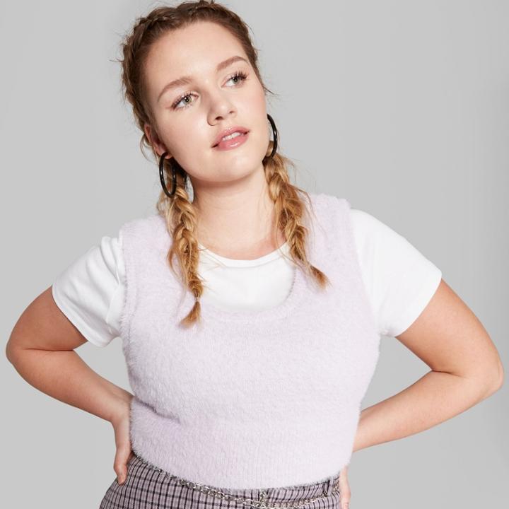 Women's Plus Size Fuzzy Cropped Sweater Vest - Wild Fable Purple