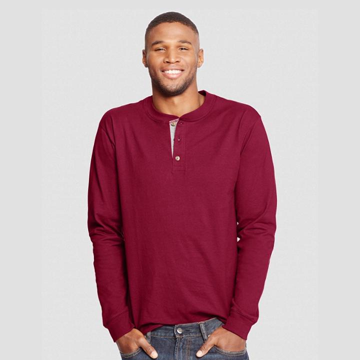 Hanes Men's Long Sleeve Beefy Henley Shirt - Red Brick