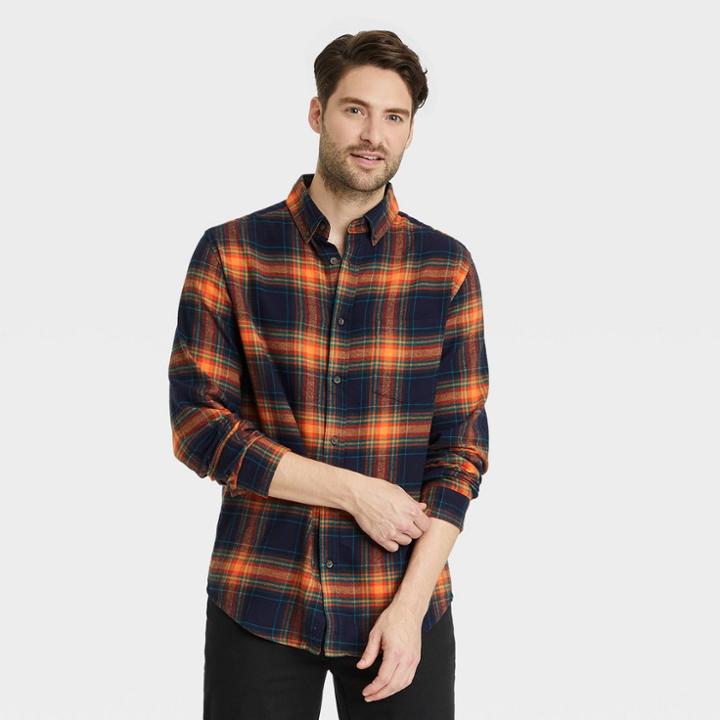 Men's Standard Fit Plaid Lightweight Flannel Long Sleeve Button-down Shirt - Goodfellow & Co Teal