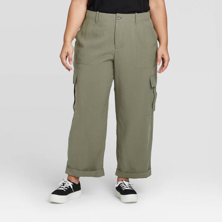 Women's Plus Size Utility Pants - A New Day Olive 14w, Women's, Green