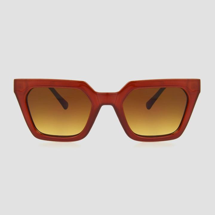 Women's Rectangle Plastic Shiny Sunglasses - A New Day Brown