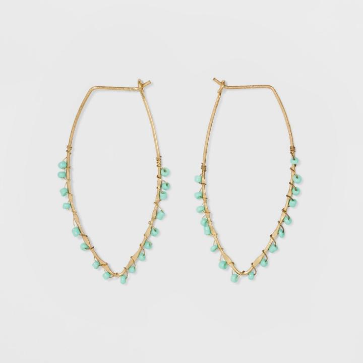 Open Marquis Drop With Twisted Wire Beading Earrings - Universal Thread Gold