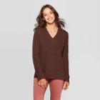 Women's Long Sleeve V-neck Pullover Sweater - Universal Thread Brown M,