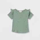 Toddler Girls' Floral Rib Short Sleeve T-shirt - Cat & Jack Army Green