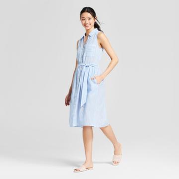 Women's Striped Utility Dress With Back Cutout - August Moon Blue/white
