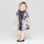 Toddler Girls' Tie Dye Tunic Dress - Art Class Gray/black