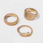 Hammered Textured And Snake Ring Set 3pc - Universal Thread Gold