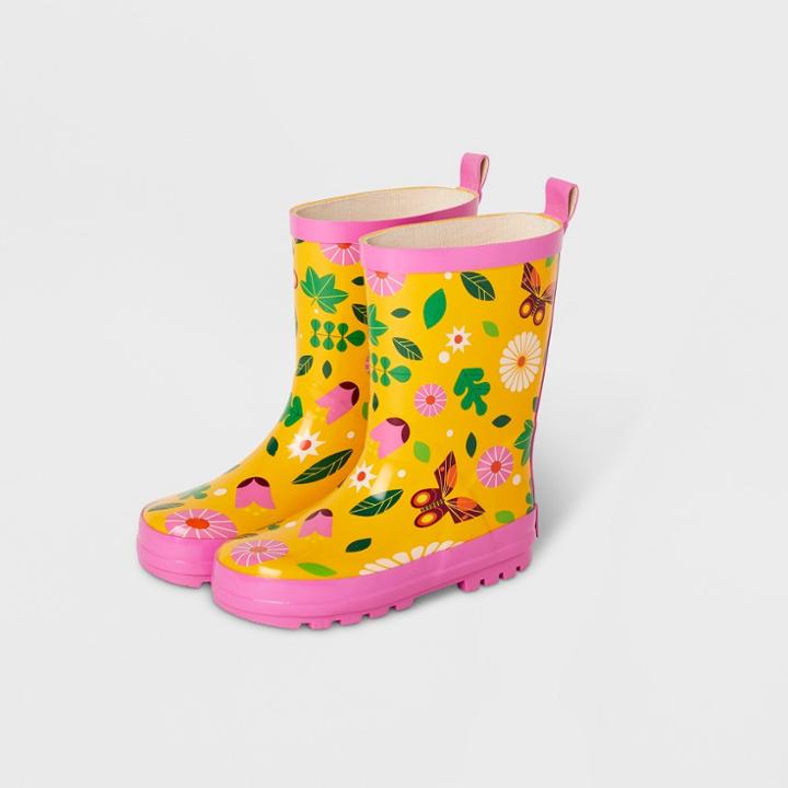 Kids' Butterfly Garden Rain Boots Yellow M - Kid Made Modern, Kids Unisex