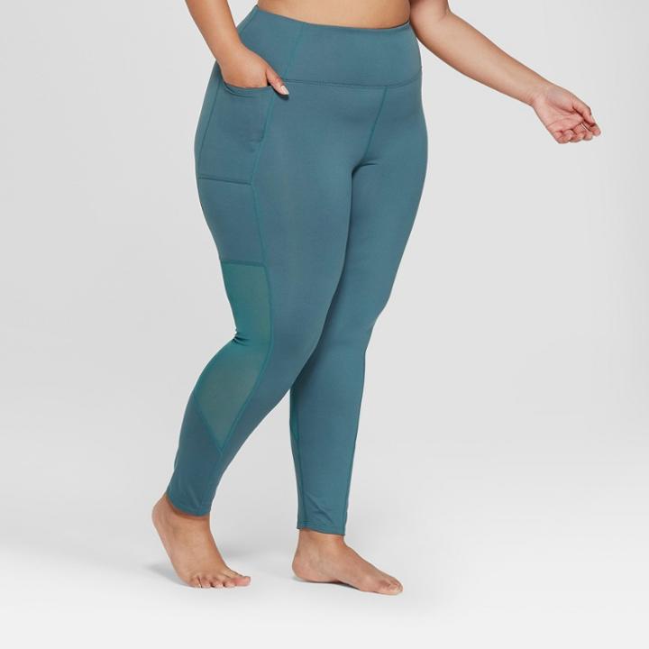 Women's Plus Size High Waist Comfort 7/8 Mesh Panel Leggings - Joylab Mediterranean Olive