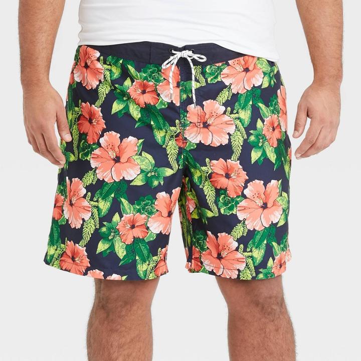 Men's Big & Tall 9 Floral Print Board Shorts - Goodfellow & Co Black