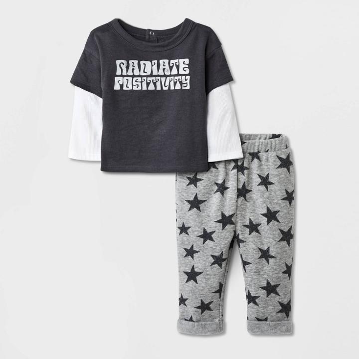Grayson Mini Baby 2pc 'radiate Positivity' Thermal Top & Bottom Set - Gray