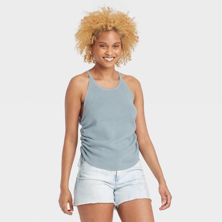 Women's Tie Side U-neck Sweater Tank - Universal Thread Blue