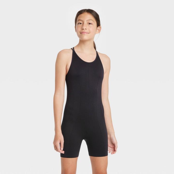 Girls' Seamless Bike Leotard - All In Motion Black