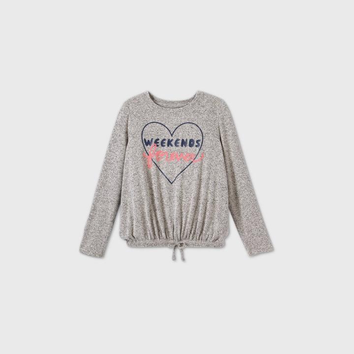 Girls' Long Sleeve 'weekends Forever' Printed Cozy Pullover - Cat & Jack Gray
