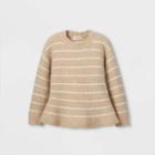 Toddler Girls' Striped Peplum Pullover Sweater - Cat & Jack Oatmeal 12m, Grey/white