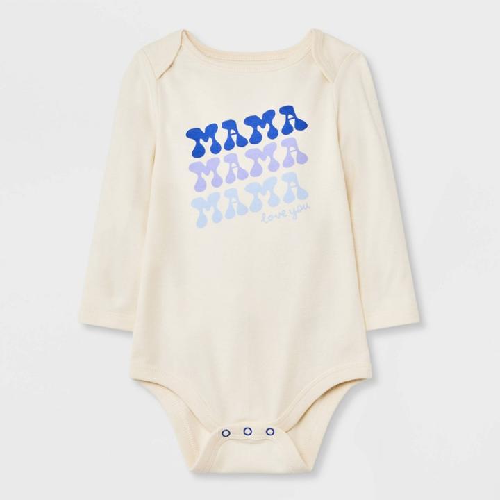 Baby Boys' 'mama' Long Sleeve Bodysuit - Cat & Jack Cream Newborn, Ivory