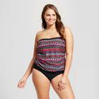 Surfside Women's Plus Size Striped Blouson Tankini - Red 1x,
